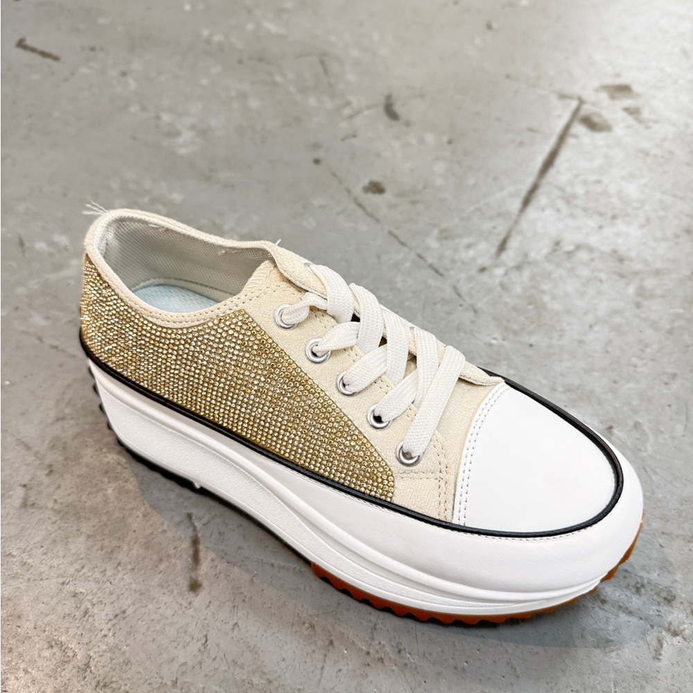 Rihineston Low Top Canvas Sneakers witEmbellishments and Platform Sole for Women
